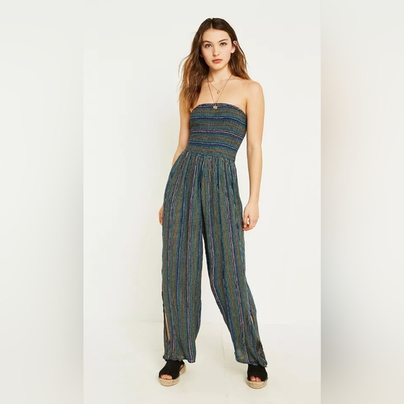 Urban Outfitters Striped Strapless Smocked Jumpsuit with Ankle Ties - Picture 10 of 10
